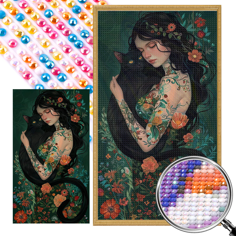 AB Diamond Painting - Full Round - Black cat girl (40*70CM)