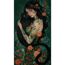 Load image into Gallery viewer, AB Diamond Painting - Full Round - Black cat girl (40*70CM)
