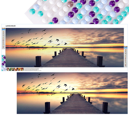 Diamond Painting - Full Round - Wooden bridge by the sea at sunset (80*30CM)