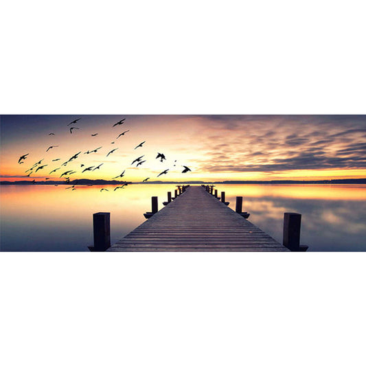 Diamond Painting - Full Round - Wooden bridge by the sea at sunset (80*30CM)