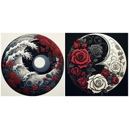 2pcs Round Diamond Painting Set - Yin Yang flowers (30*30CM)