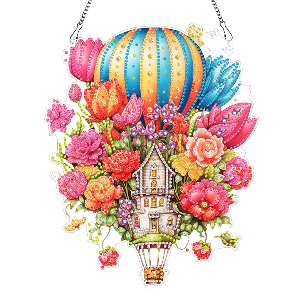 Acrylic Special Shaped Hot Air Balloon Flower Diamond Painting Hanging Decor