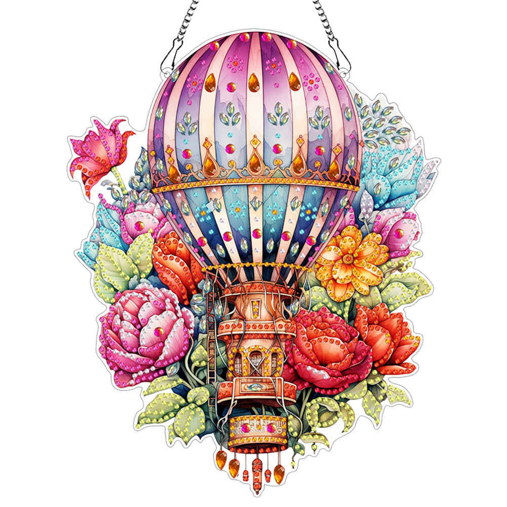 Acrylic Special Shaped Hot Air Balloon Flower Diamond Painting Hanging Decor