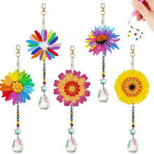 Load image into Gallery viewer, 5Pcs Acrylic Double Sided Sunflower Full Drill Keyring Diamond Painting Keychain

