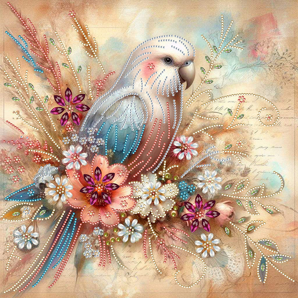 Diamond Painting - Partial Special Shaped - Flowers and parrots (40*40CM)