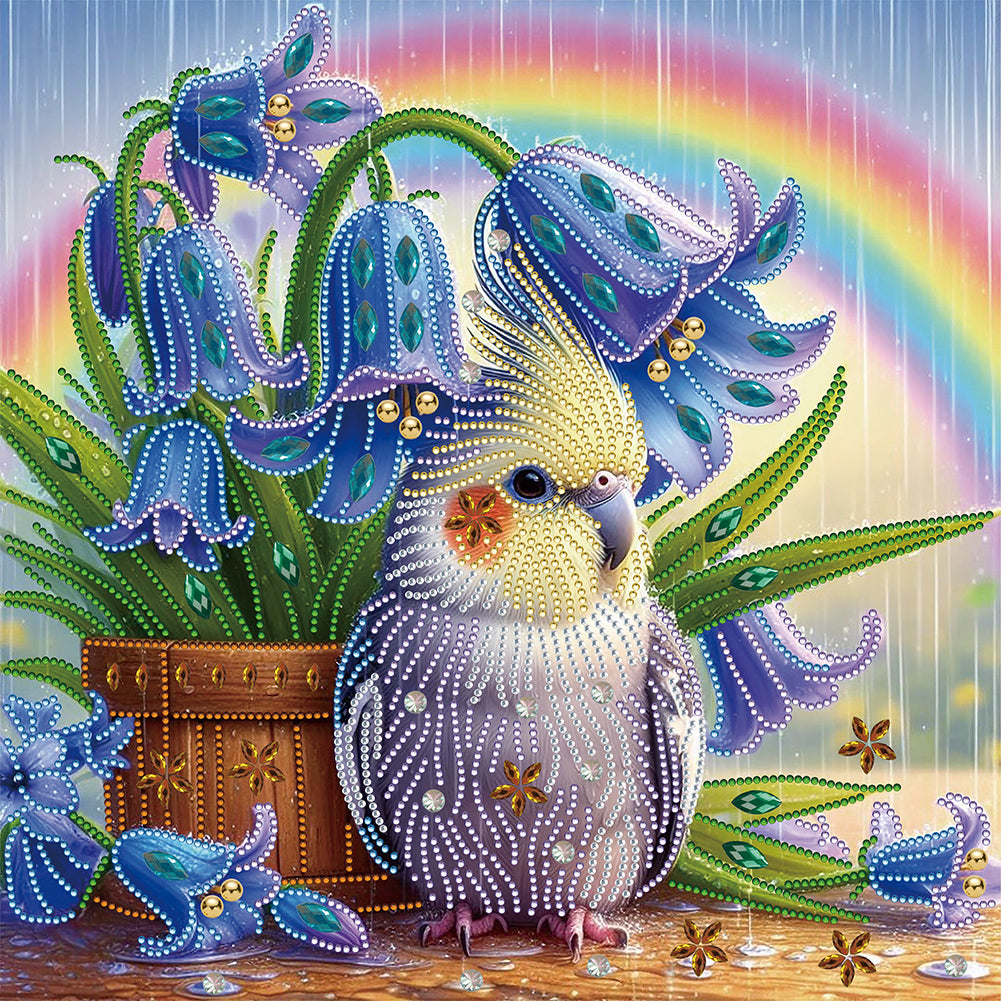 Diamond Painting - Partial Special Shaped - Rainbow and parrots (40*40CM)