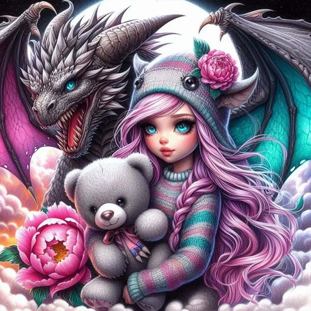 Diamond Painting - Full Round - Girl and dragon (50*50CM)