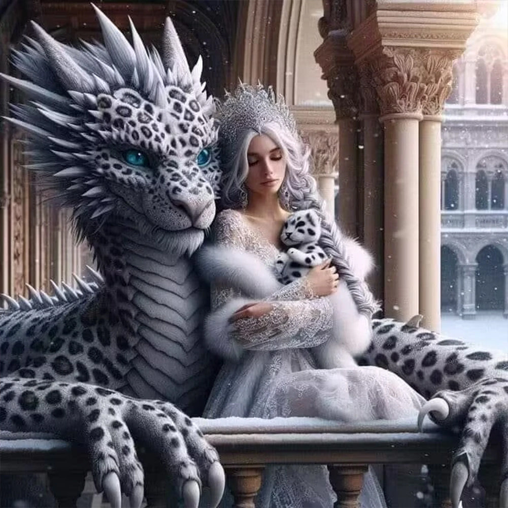 Diamond Painting - Full Round - Leopard dragon and girl (50*50CM)