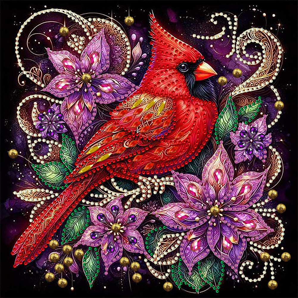 Diamond Painting - Partial Special Shaped - Red cardinal flower (30*30CM)