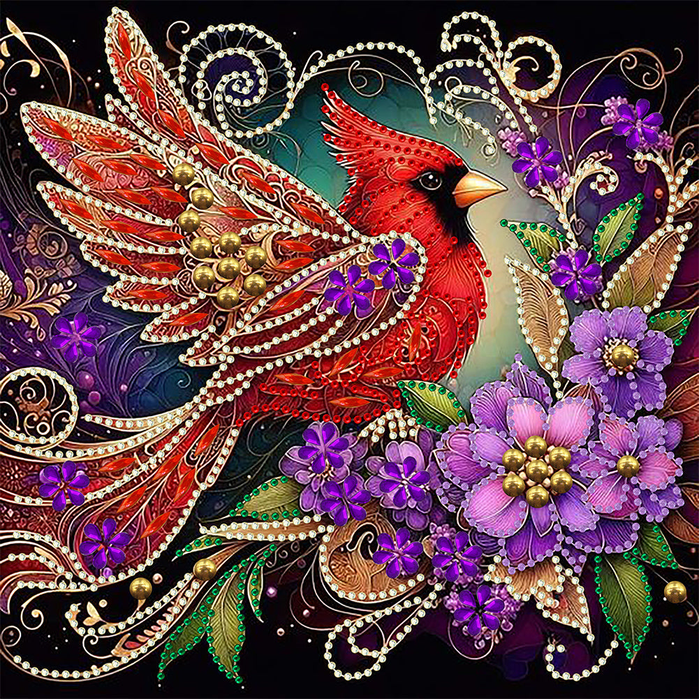 Diamond Painting - Partial Special Shaped - Red cardinal flower (30*30CM)
