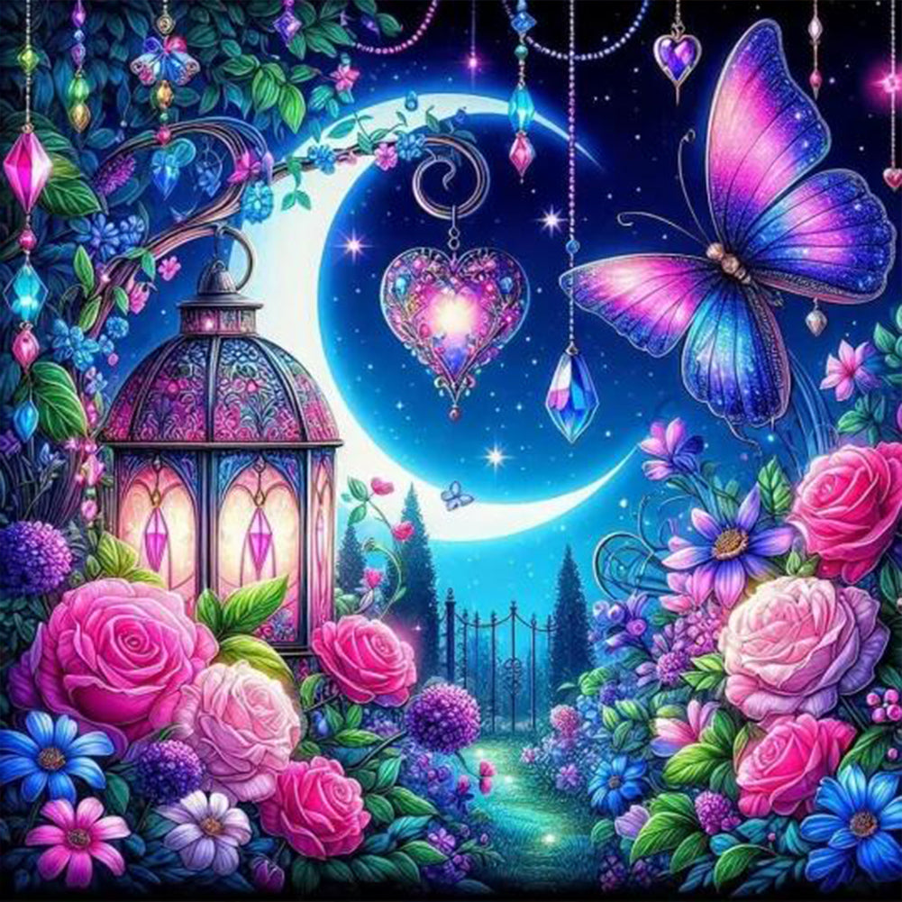 Diamond Painting - Full Round - Moon and butterfly at night (50*50CM)