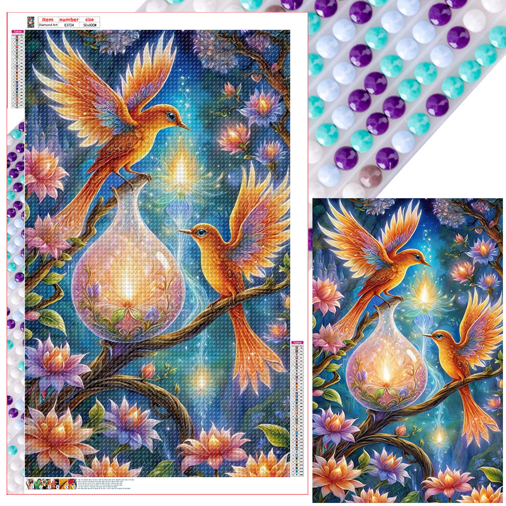 Diamond Painting - Full Round - Colorful bird and flower (50*80CM)
