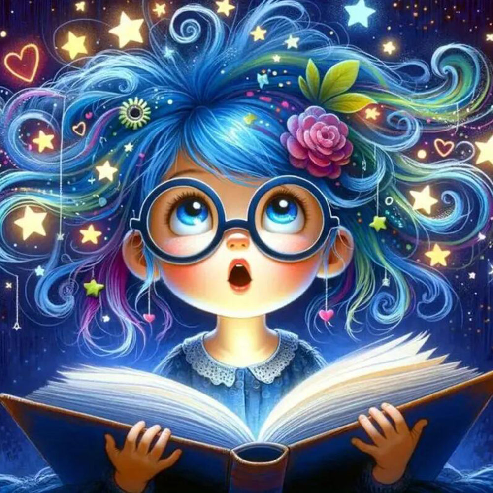 Diamond Painting - Full Round - Glow book and girl (40*40CM)