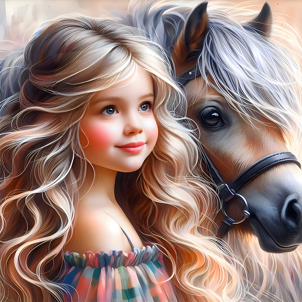 Diamond Painting - Full Round - Girl and horse (30*30CM)