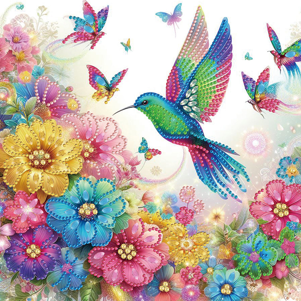 Diamond Painting - Partial Special Shaped - Hummingbird and flower (30*30CM)