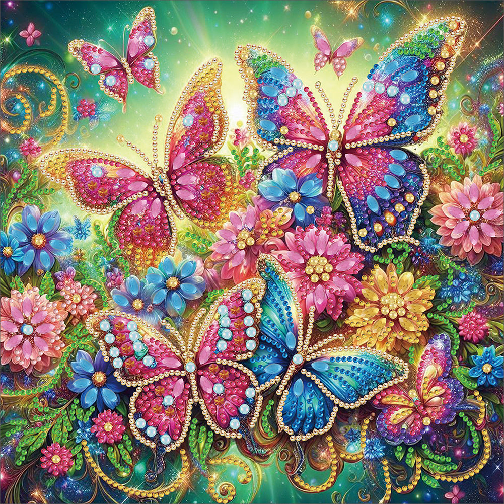 Diamond Painting - Partial Special Shaped - Butterfly and flower (30*30CM)