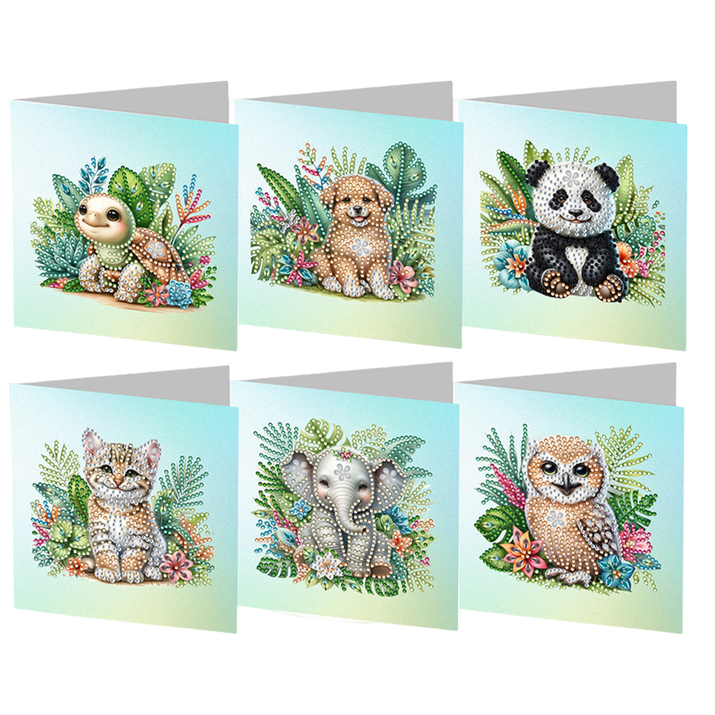 6Pcs Special Shape Garden Animal Diamond Painting Greeting Card for Friends Gift