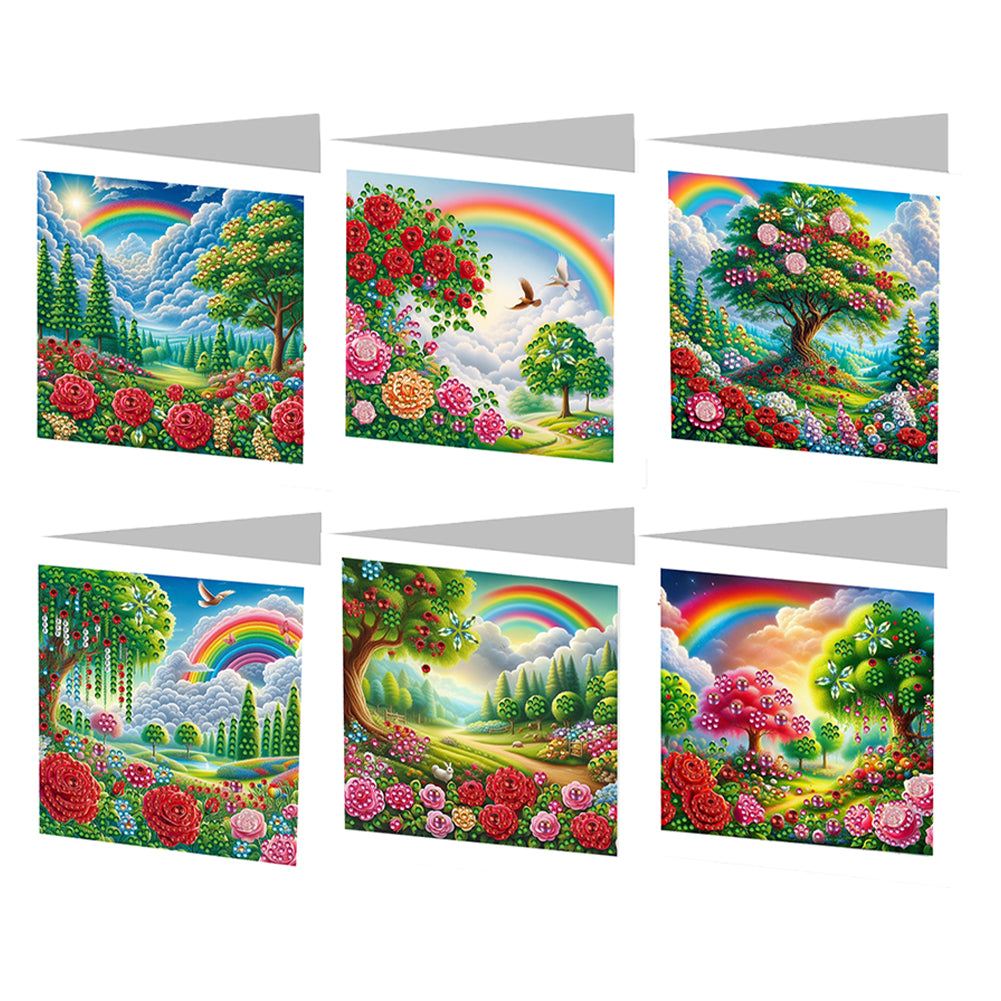 6Pcs Special Shape Rainbow Garden Diamond Handmade Card for Friends Gift