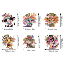 Load image into Gallery viewer, 6Pcs Acrylic Special Shape Animal with Hat Diamond Painting Fridge Magnet
