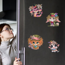 Load image into Gallery viewer, 6Pcs Acrylic Special Shape Animal with Hat Diamond Painting Fridge Magnet
