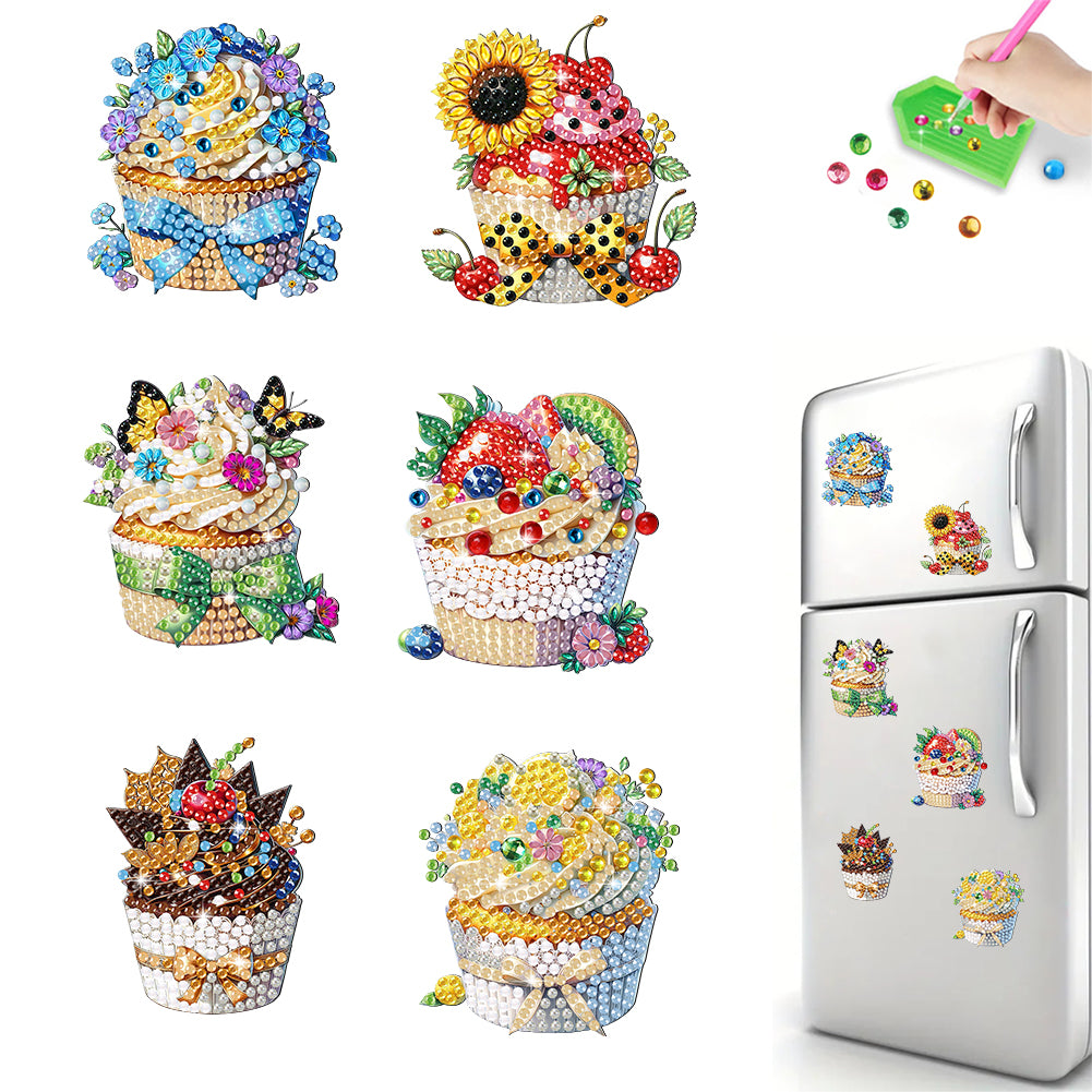 6Pcs Acrylic Special Shape Cupcake Diamond Painting Fridge Magnet for Home Decor