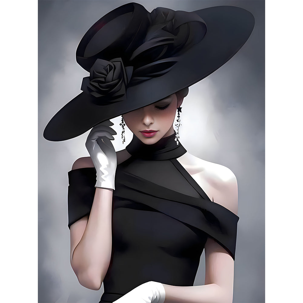 Diamond Painting - Full Round - Lady with Top Hat (30*40CM)