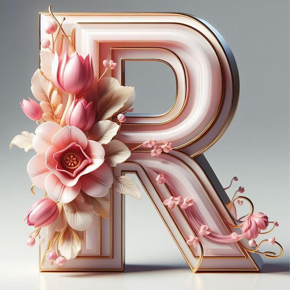 Diamond Painting - Full Round - Pink flower letter R (40*40CM)