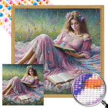 Load image into Gallery viewer, AB Diamond Painting - Full Round - Girl reading on the grass (40*40CM)
