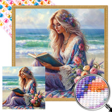 Load image into Gallery viewer, AB Diamond Painting - Full Round - Girl reading on the beach (40*40CM)
