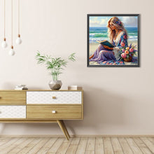 Load image into Gallery viewer, AB Diamond Painting - Full Round - Girl reading on the beach (40*40CM)
