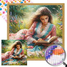Load image into Gallery viewer, AB Diamond Painting - Full Round - Girl reading in the flowers (40*40CM)
