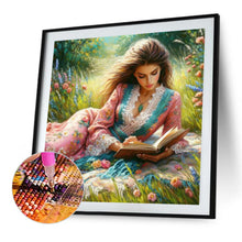 Load image into Gallery viewer, AB Diamond Painting - Full Round - Girl reading in the flowers (40*40CM)
