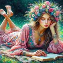 Load image into Gallery viewer, AB Diamond Painting - Full Round - Reading girl (40*40CM)
