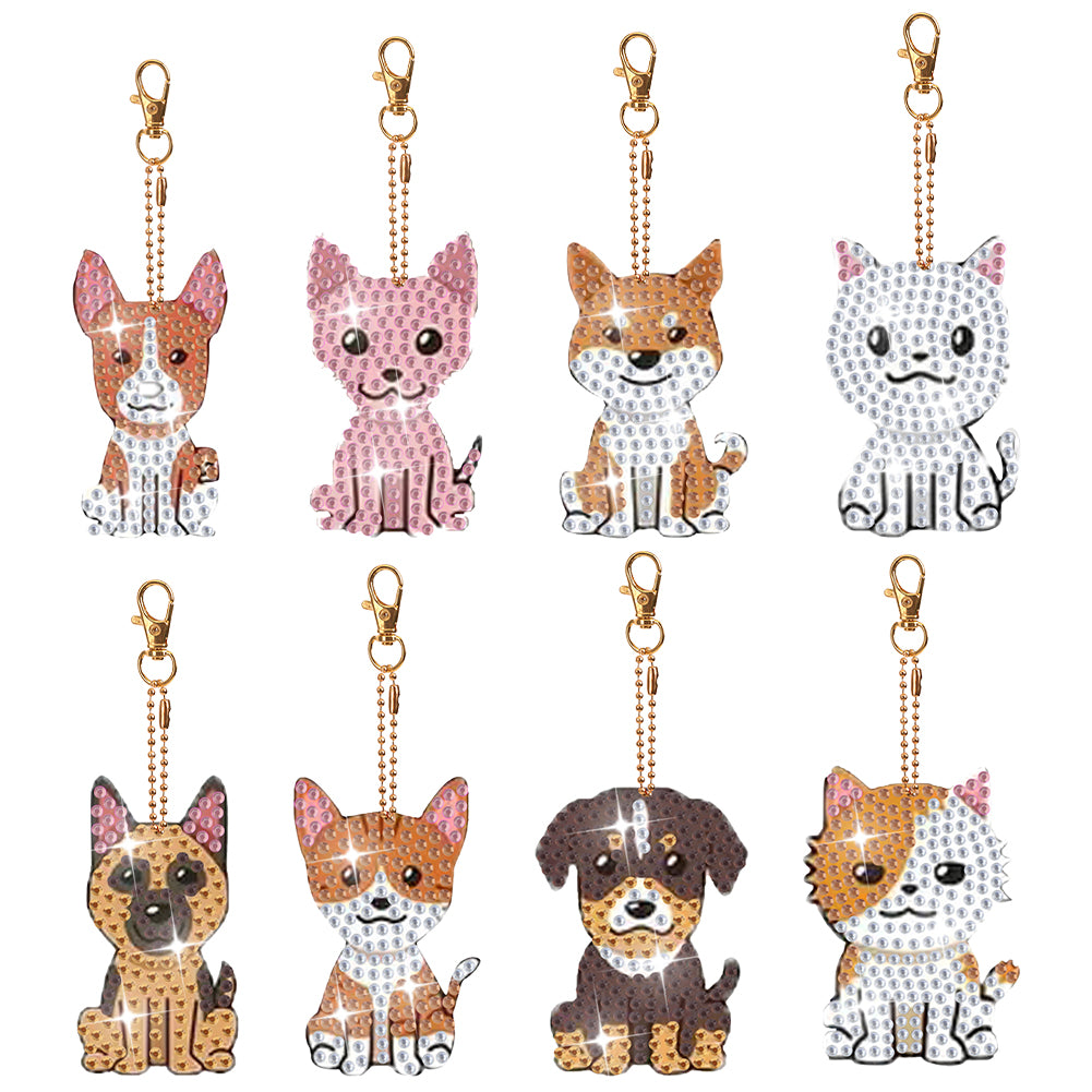 8Pcs Double Sided Animal Alien Diamond Art Keyring for Home Birthday Party Decor