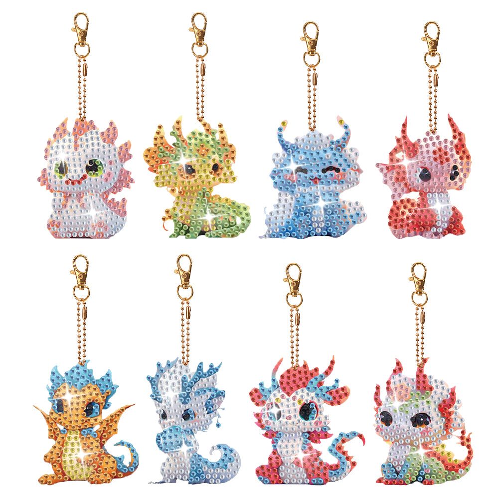 8Pcs Double Sided Animal Alien Diamond Art Keyring for Home Birthday Party Decor