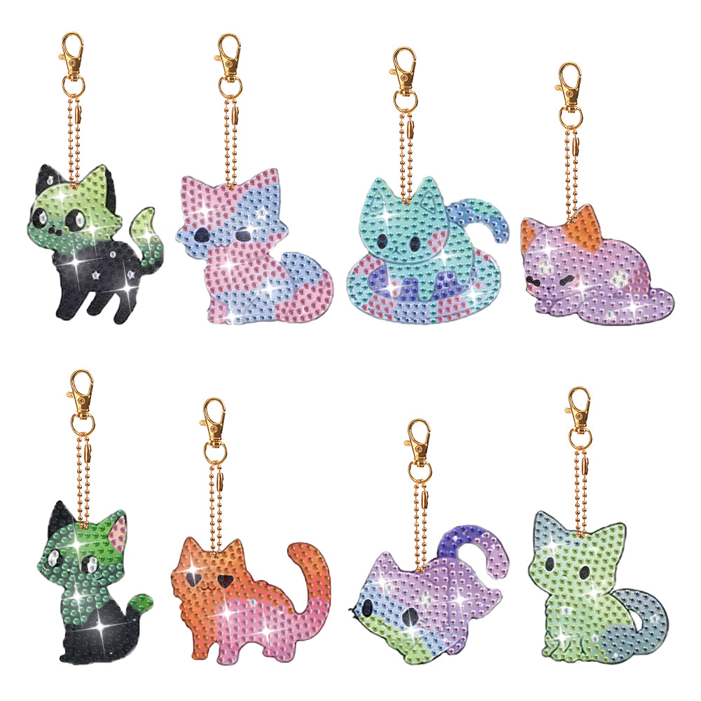 8Pcs Double Sided Animal Alien Diamond Art Keyring for Home Birthday Party Decor