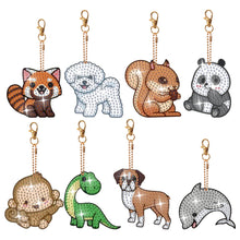 Load image into Gallery viewer, 8Pcs Double Sided Animal Alien Diamond Art Keyring for Home Birthday Party Decor
