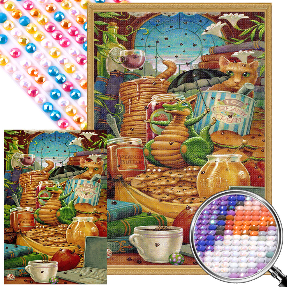 AB Diamond Painting - Full Round - Cartoon little green dragon (40*60CM)