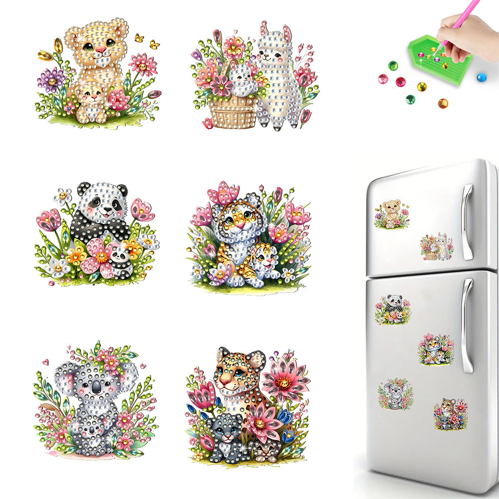 6Pcs Acrylic Special Shape Animal And Flower Diamond Painting Fridge Magnet
