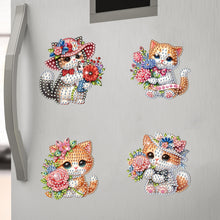 Load image into Gallery viewer, 6Pcs Acrylic Special Shape Cat And Flower Diamond Painting Fridge Magnet
