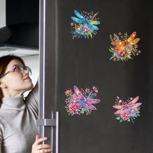 Load image into Gallery viewer, 6Pcs Acrylic Special Shape Dragonfly And Flower Diamond Painting Fridge Magnet

