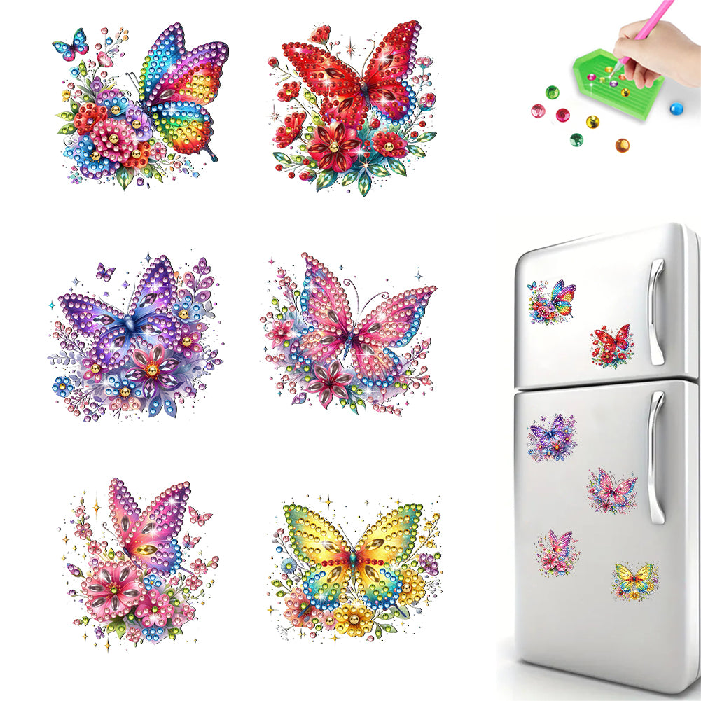 6Pcs Acrylic Special Shape Butterfly And Flower Diamond Painting Fridge Magnet