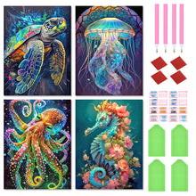 Load image into Gallery viewer, 4pcs Round Diamond Painting Set - Marine animals (30*40CM)
