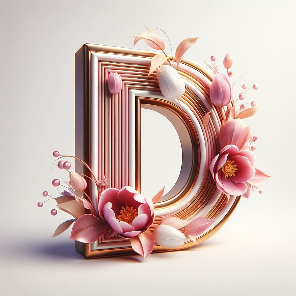 Diamond Painting - Full Round - Pink flower letter D (40*40CM)
