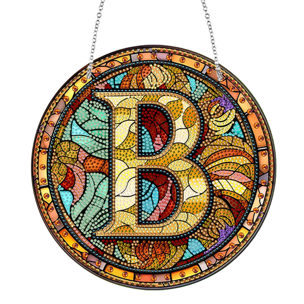 Double Sided Letter B Suncatcher Diamond Drawing Hanging Ornament for Home Decor