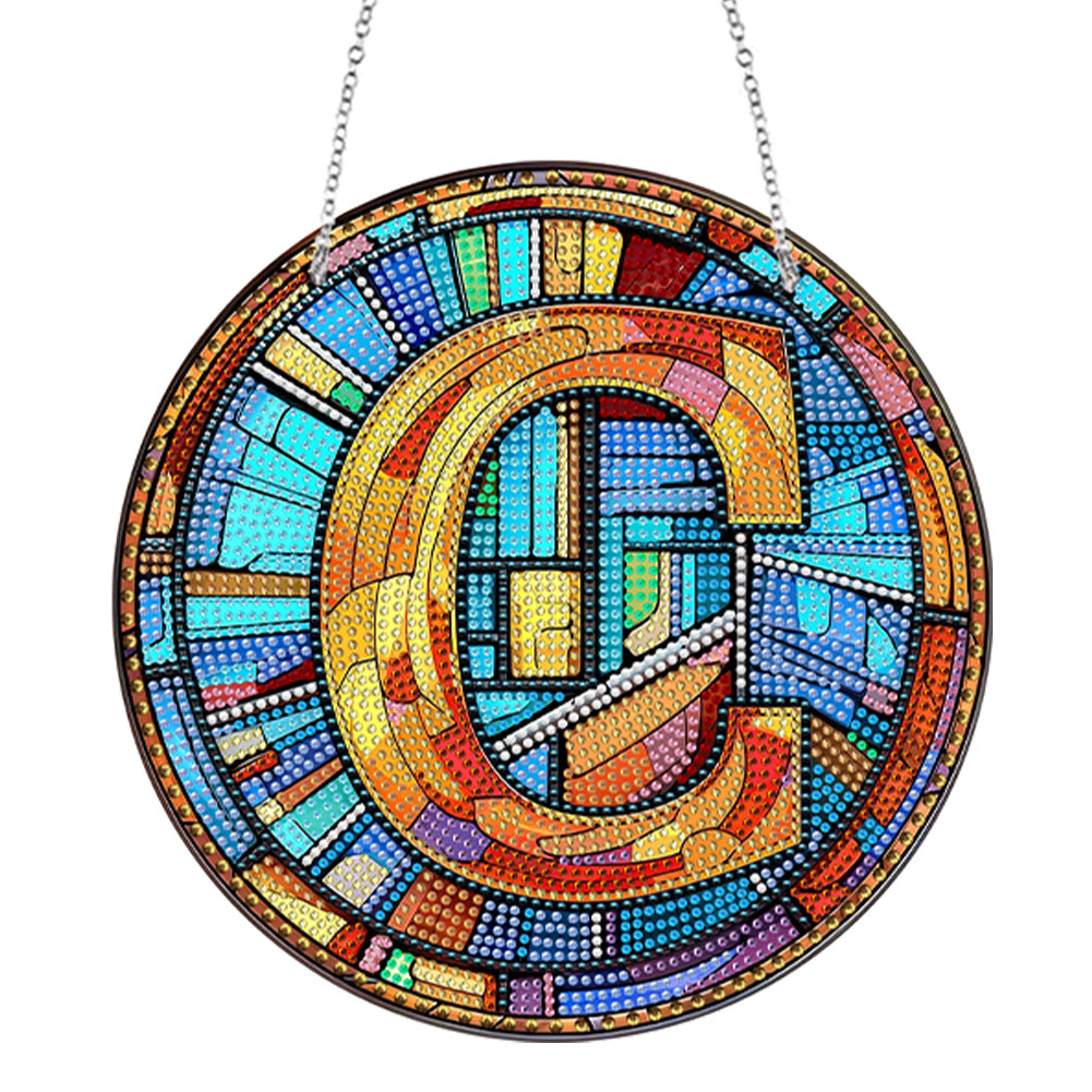 Double Sided Letter C Suncatcher Diamond Drawing Hanging Ornament for Home Decor