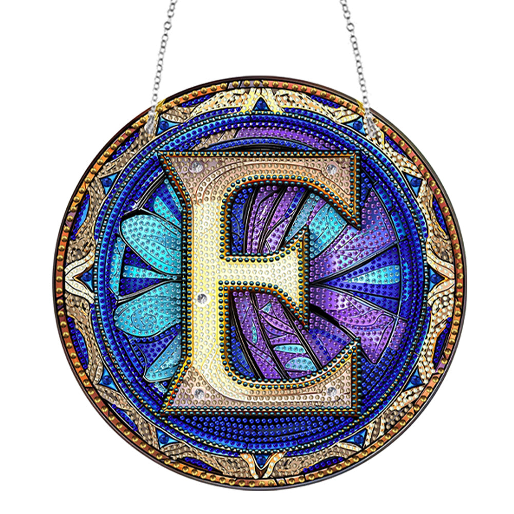 Double Sided Letter E Suncatcher Diamond Drawing Hanging Ornament for Home Decor