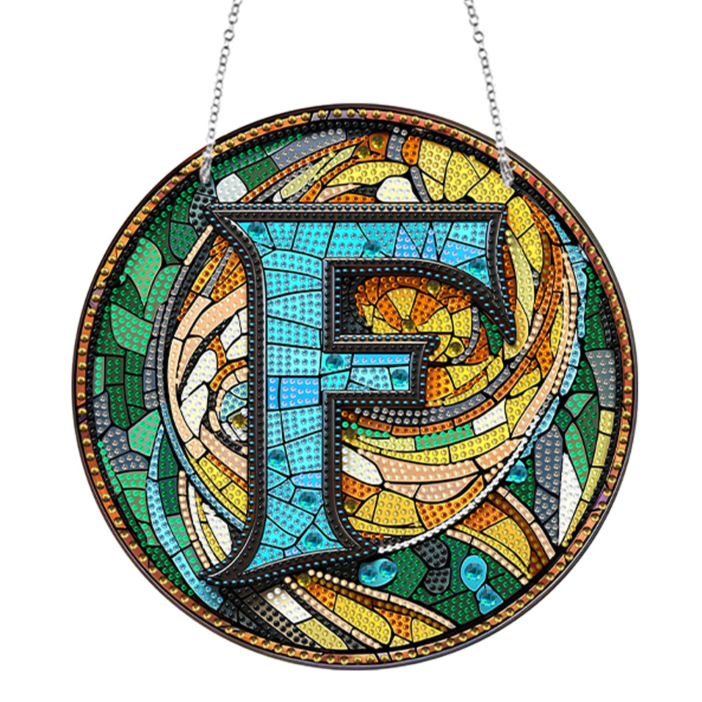 Double Sided Letter F Suncatcher Diamond Drawing Hanging Ornament for Home Decor