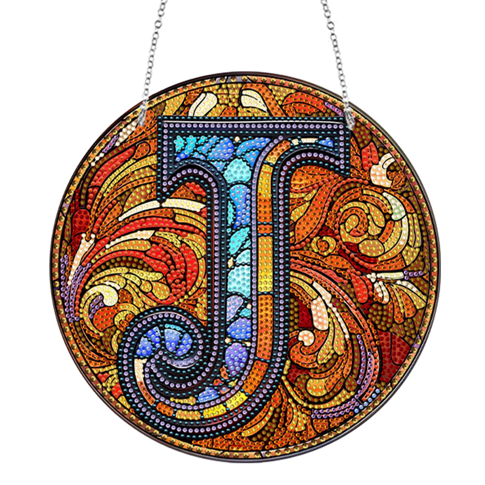 Double Sided Letter J Suncatcher Diamond Drawing Hanging Ornament for Home Decor