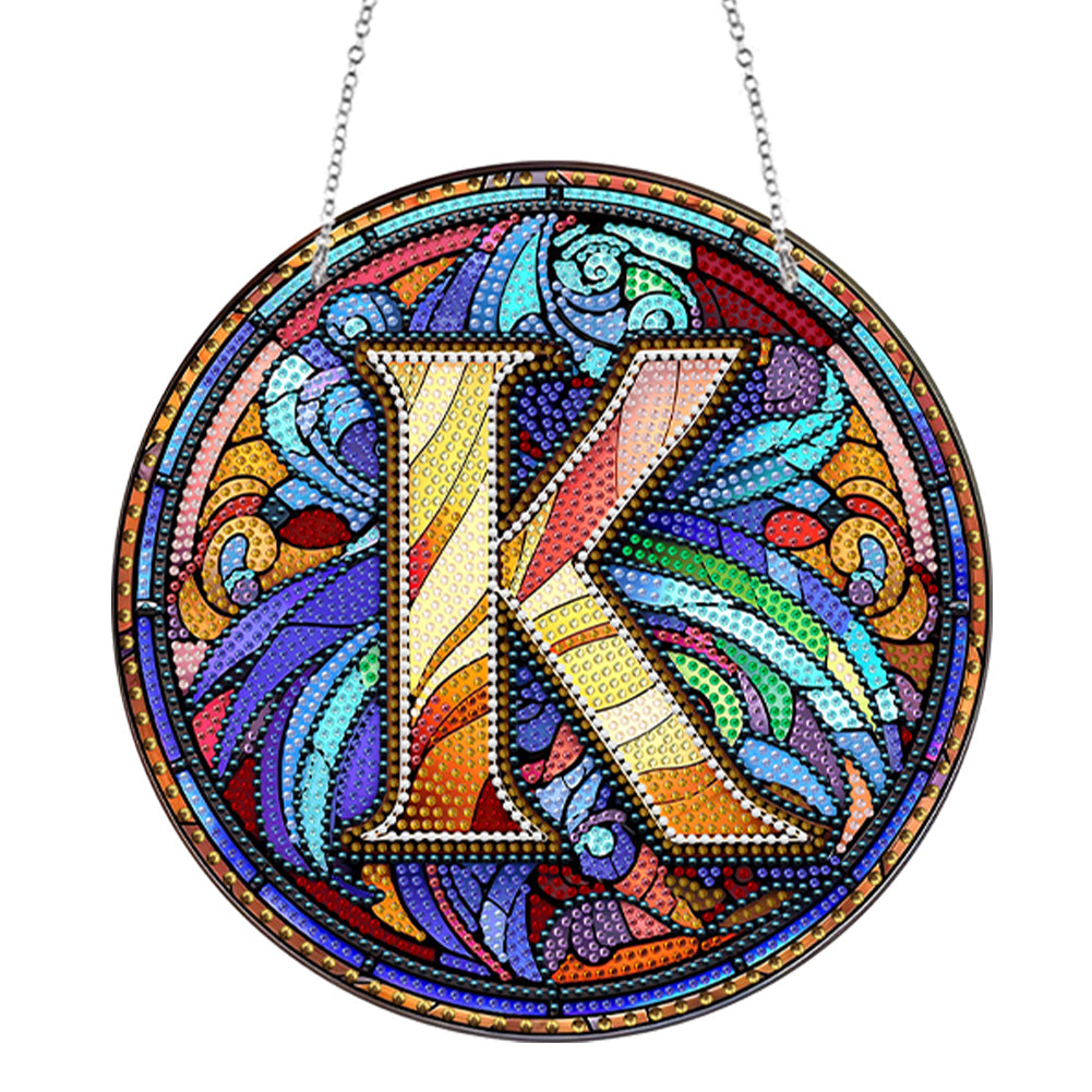 Double Sided Letter K Suncatcher Diamond Drawing Hanging Ornament for Home Decor